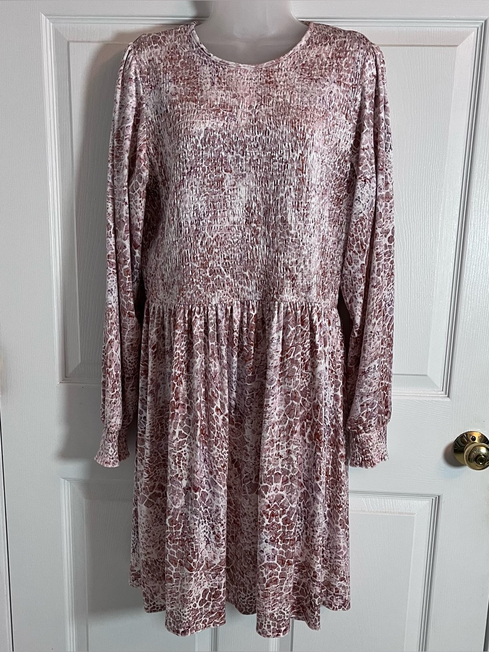NWT Tyler Boe Mallow Smocked Paisley Dress Mock Neck Ivory Pink Size L